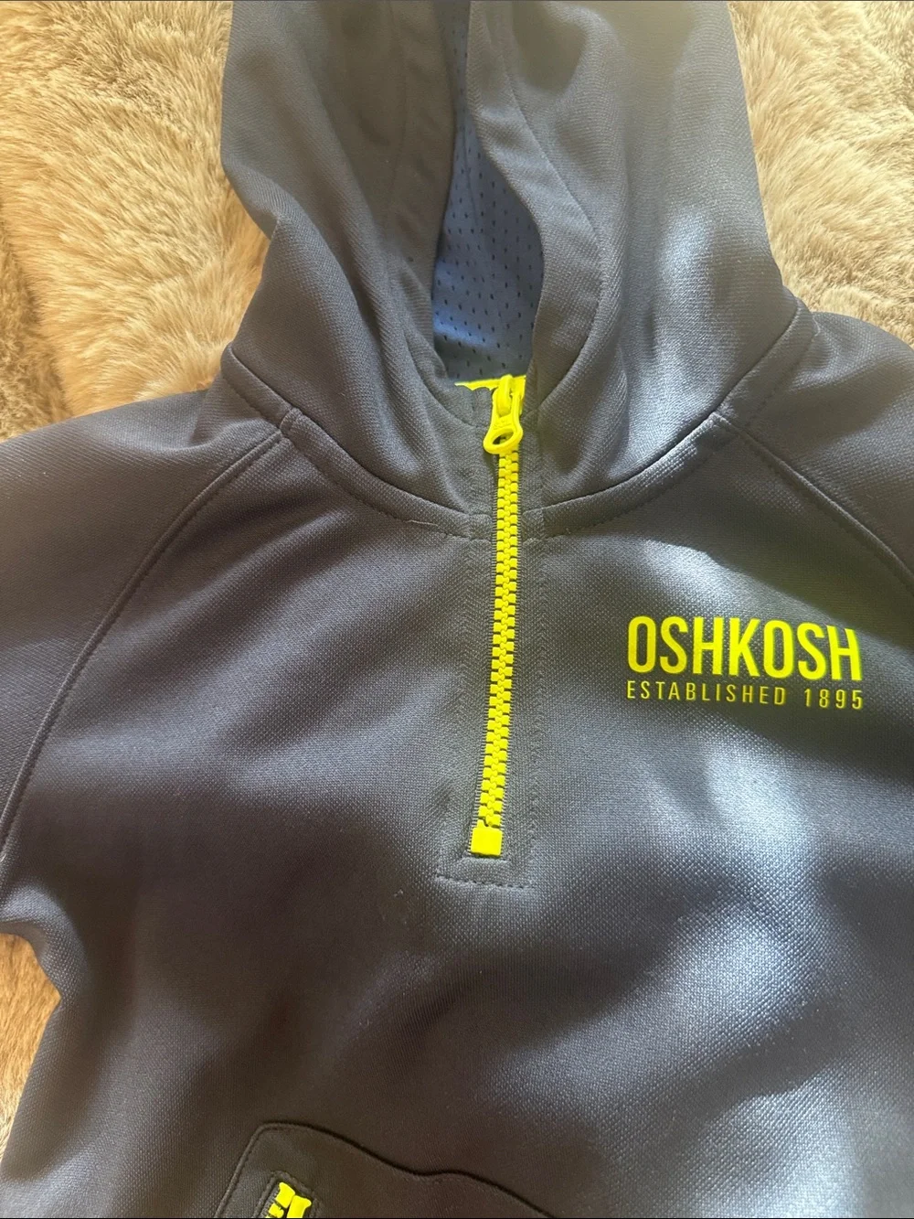 OshKosh B'gosh Navy Hooded Pullover with Yellow Zipper Accents
